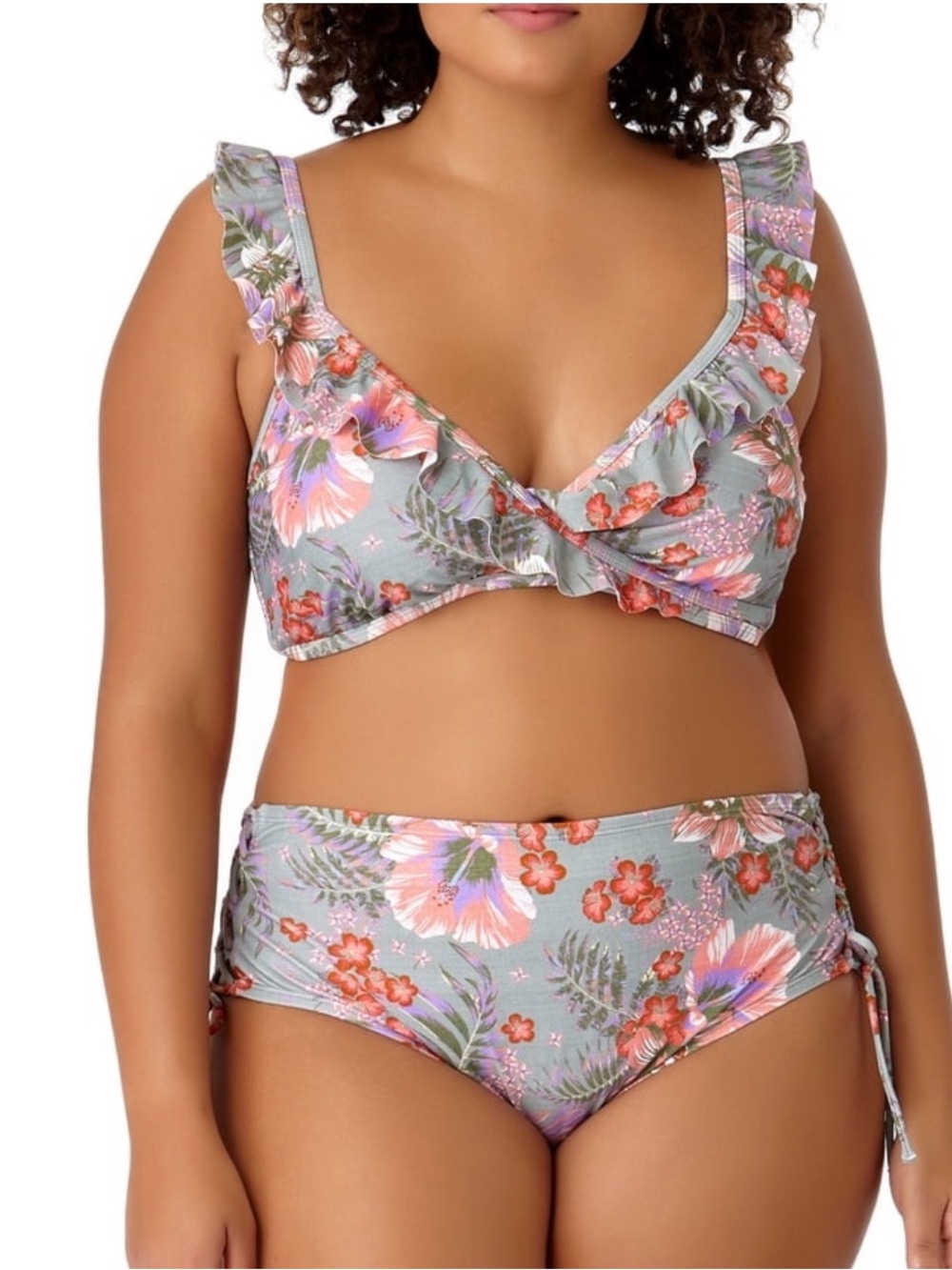 No Boundaries Juniors' Vintage Ruffle Bralette Swimsuit Top Set